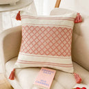 Geometric jacquard tassel cushion cover living room blue diamond decor by Decorbites