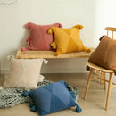 GobekUsa Knitted Mustard Blue Tassel Cushion Cover for Home Sofa Bed Decor