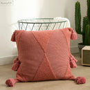 GobekUsa Knitted Mustard Blue Tassel Cushion Cover for Home Sofa Bed Decor