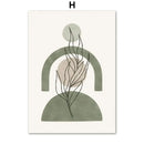 Abstract geometric leaves canvas wall art olive & pink living room by Decorbites