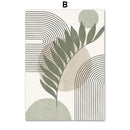 Abstract geometric leaves canvas wall art olive & pink living room by Decorbites