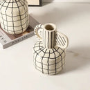 GobekUsa Geometric Line Ceramic Vase Flowerpot Tray Home Decor Accessory