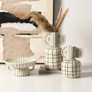 GobekUsa Geometric Line Ceramic Vase Flowerpot Tray Home Decor Accessory