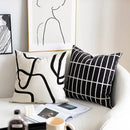 Geometric line embroidered suede pillowcase black & white living room by Decorbites