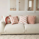 Geometric pink & white embroidered pillow covers living room decor by Decorbites