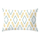 Geometric striped curved rectangle pillows yellow & teal living room by Decorbites