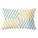 Geometric striped curved rectangle pillows yellow & teal living room by Decorbites