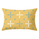 Geometric striped curved rectangle pillows yellow & teal living room by Decorbites