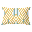 Geometric striped curved rectangle pillows yellow & teal living room by Decorbites