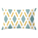 Geometric striped curved rectangle pillows yellow & teal living room by Decorbites