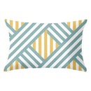 Geometric striped curved rectangle pillows yellow & teal living room by Decorbites