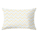 Geometric striped curved rectangle pillows yellow & teal living room by Decorbites
