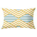 Geometric striped curved rectangle pillows yellow & teal living room by Decorbites
