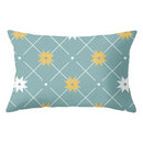 Geometric striped curved rectangle pillows yellow & teal living room by Decorbites