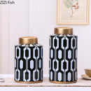 GobekUsa Geometric Stripes Ceramic Vase Home Decor Storage Tank Living Room Table