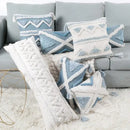 Geometric tassel tufted light blue & white star pillow covers living room by Decorbites