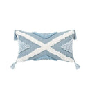 Geometric tassel tufted light blue & white star pillow covers living room by Decorbites