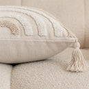 Geometric tufted beige & cream cushion cover living room tassel trim by Decorbites