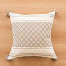 Geometric tufted beige & cream cushion cover living room tassel trim by Decorbites