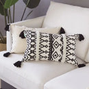 Geometric tufted black & white cushion cover living room tassel decor by Decorbites