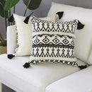 Geometric tufted black & white cushion cover living room tassel decor by Decorbites