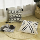 Geometric tufted black & white cushion cover living room tassel decor by Decorbites