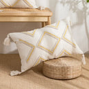 Geometric tufted cream & gold pillow covers living room decor by Decorbites