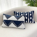 Geometric tufted navy & white cushion cover living room tassel decor by Decorbites