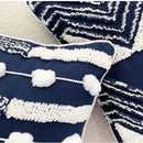 Geometric tufted navy & white cushion cover living room tassel decor by Decorbites