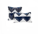 Geometric tufted navy & white cushion cover living room tassel decor by Decorbites