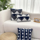 Geometric tufted navy & white cushion cover living room tassel decor by Decorbites