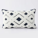Geometric tufted navy & white cushion cover living room tassel decor by Decorbites