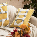 Geometric tufted plush cushion cover mustard & white living room decor by Decorbites
