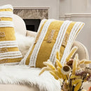 Geometric tufted plush cushion cover mustard & white living room decor by Decorbites