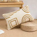 Geometric tufted plush cushion cover mustard & white living room decor by Decorbites