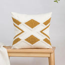 Geometric tufted plush cushion cover mustard & white living room decor by Decorbites