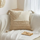 Geometric tufted tassel cushion cover beige & gray living room decor by Decorbites