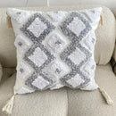 Geometric tufted tassel cushion cover beige & gray living room decor by Decorbites