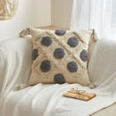 Geometric tufted tassel cushion cover beige & gray living room decor by Decorbites