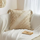 Geometric tufted tassel cushion cover beige & gray living room decor by Decorbites