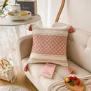 Geometric tufted tassel cushion cover beige & gray living room decor by Decorbites