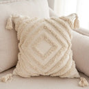 Geometric tufted tassel pillowcases beige cotton linen living room decor by Decorbites