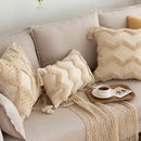 Geometric tufted tassel pillowcases beige cotton linen living room decor by Decorbites