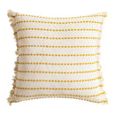 Geometric tufted yellow cushion cover with crochet tassels living room by Decorbites