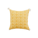 Geometric tufted yellow cushion cover with crochet tassels living room by Decorbites