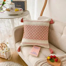 Geometric waves tufted cream pillow covers bedroom textured fringe by Decorbites