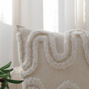 Geometric waves tufted cream pillow covers bedroom textured fringe by Decorbites