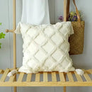 Geometric waves tufted cream pillow covers bedroom textured fringe by Decorbites