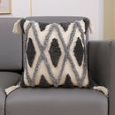 Geometric waves tufted cream pillow covers bedroom textured fringe by Decorbites