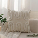 Geometric waves tufted cream pillow covers bedroom textured fringe by Decorbites